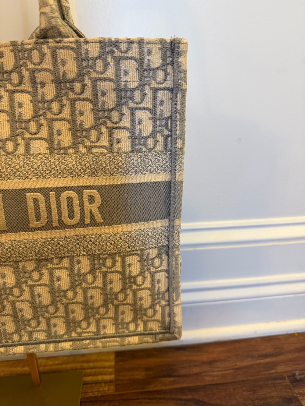 Dior Cream and Gray Logo Canvas Book Tote - Picture 3 of 11